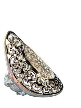 Crystal Pave Silver Filigree Statement Ring